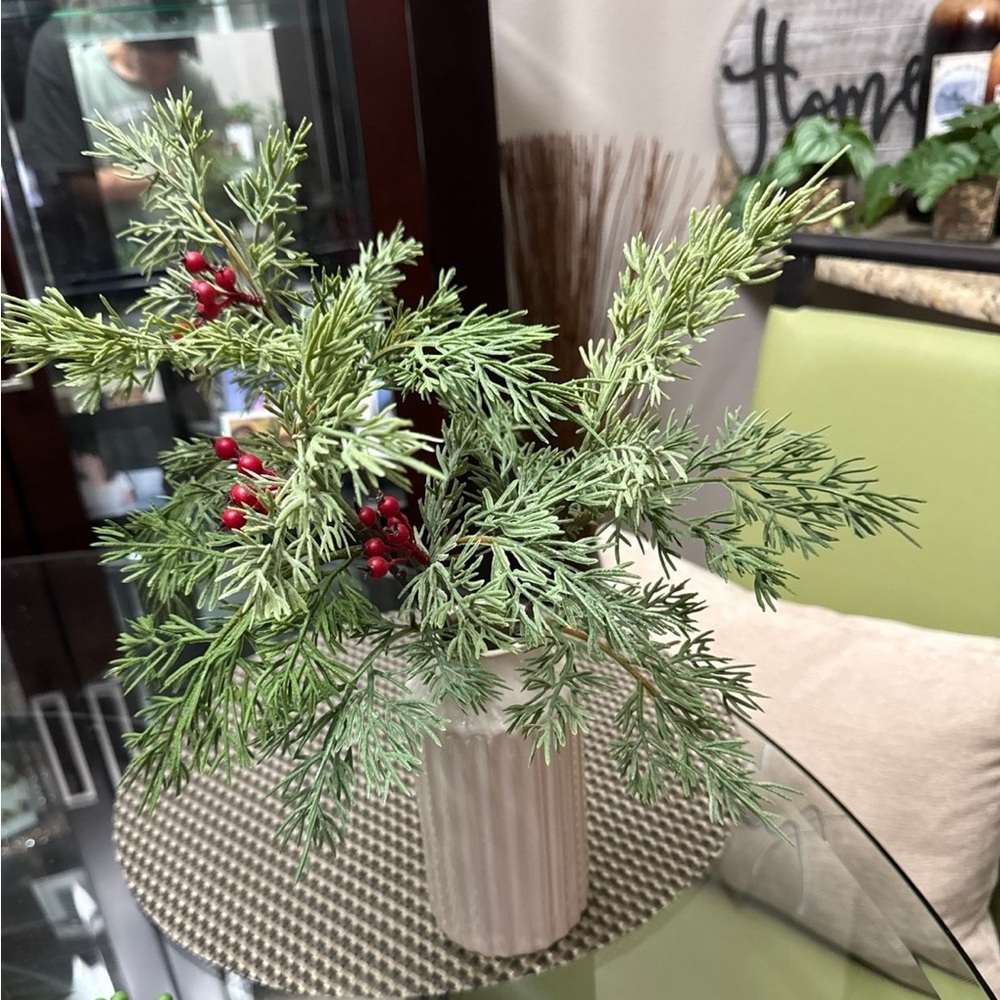 Threshold Holiday Greenery with Red Berries in White Vase